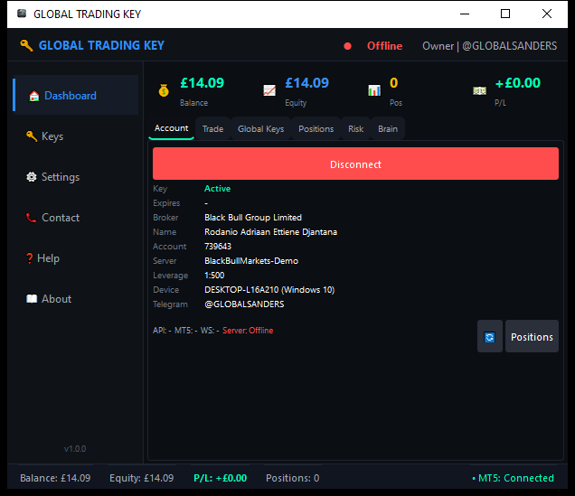 Magic Keys Account tab