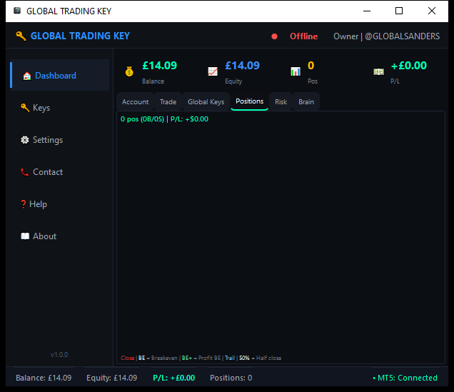 Magic Keys Positions tab